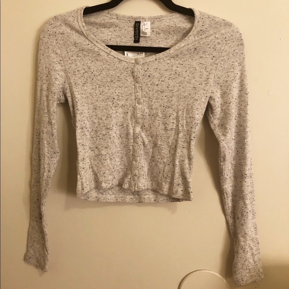 Peppered Gray Long Sleeve Ribbed Crop Top